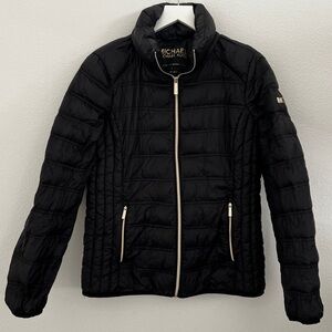 Michael Kors Womens Jacket Medium in Black Gold Zip Packable Down